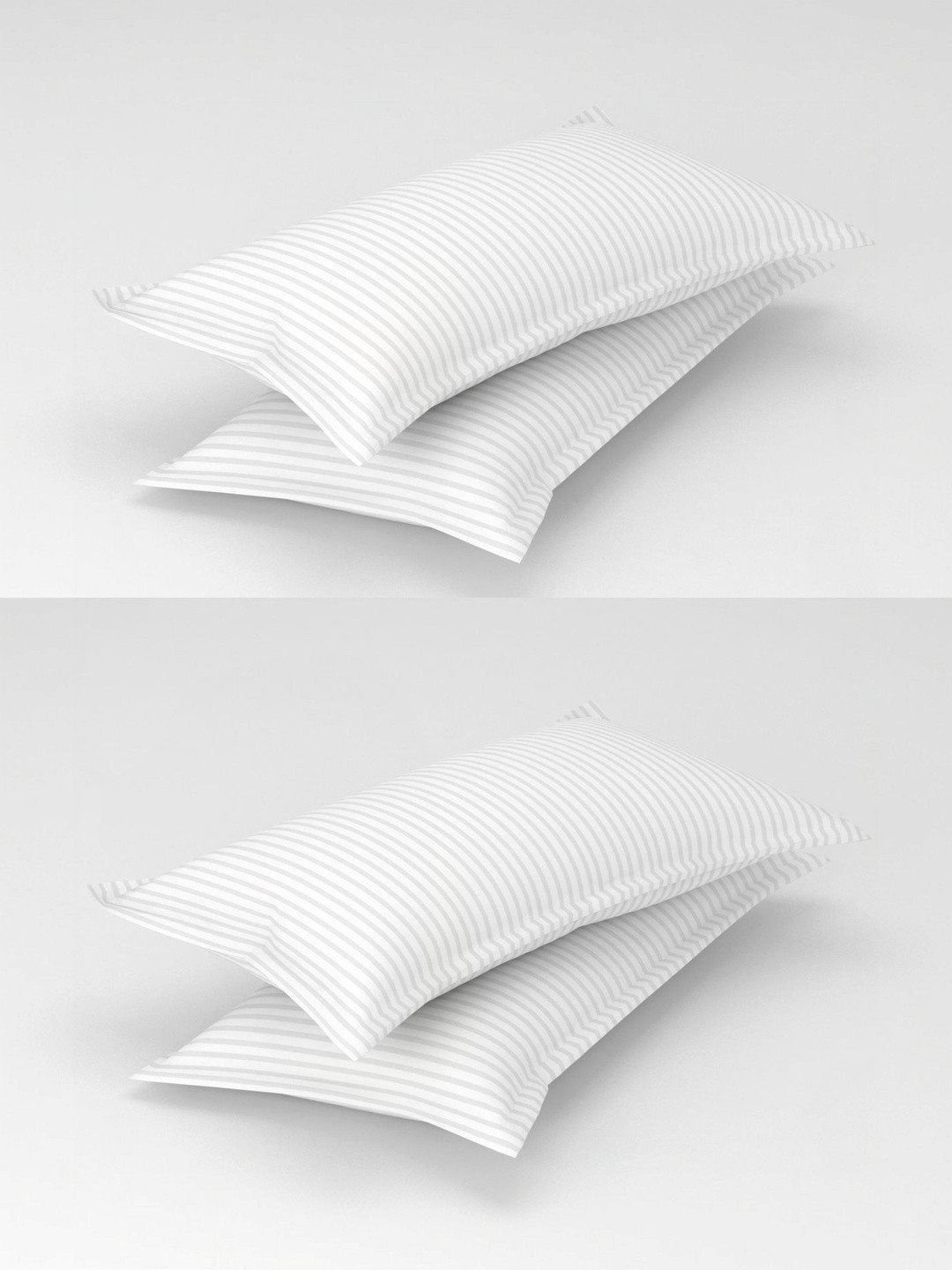 Homefab India White & White 4 Pieces Striped Cotton Linen Rectangle Pillow Covers