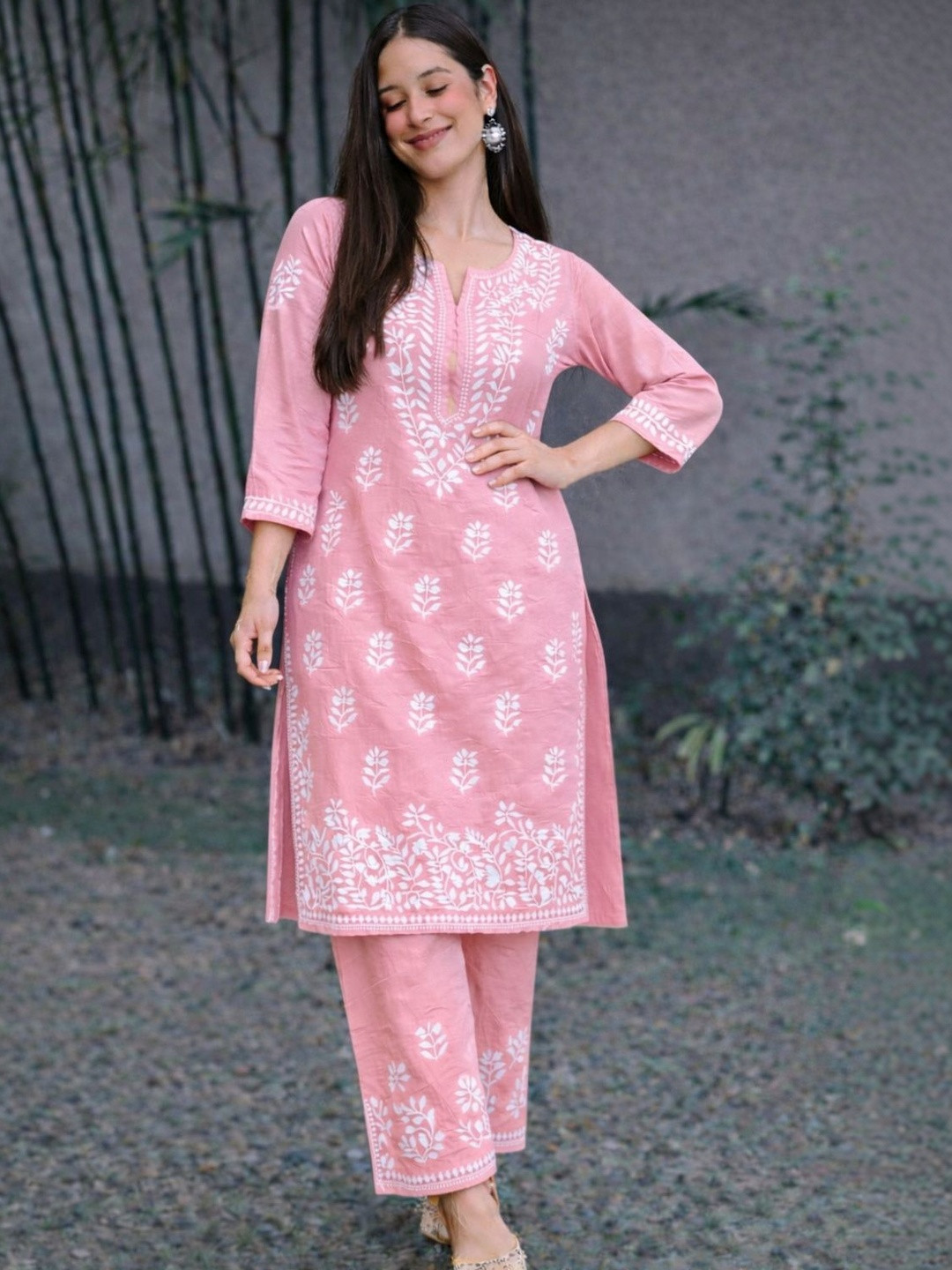 ALLORIA Floral Embroidered Tunic with Palazzos