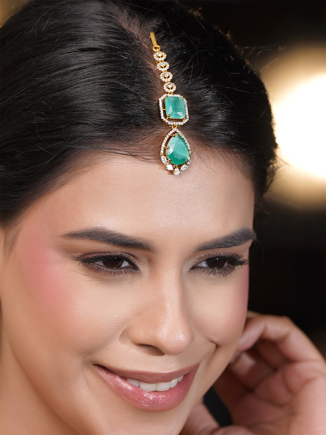 Rubans Women 22K Gold Plated Cubic Zirconia Maang Tikka