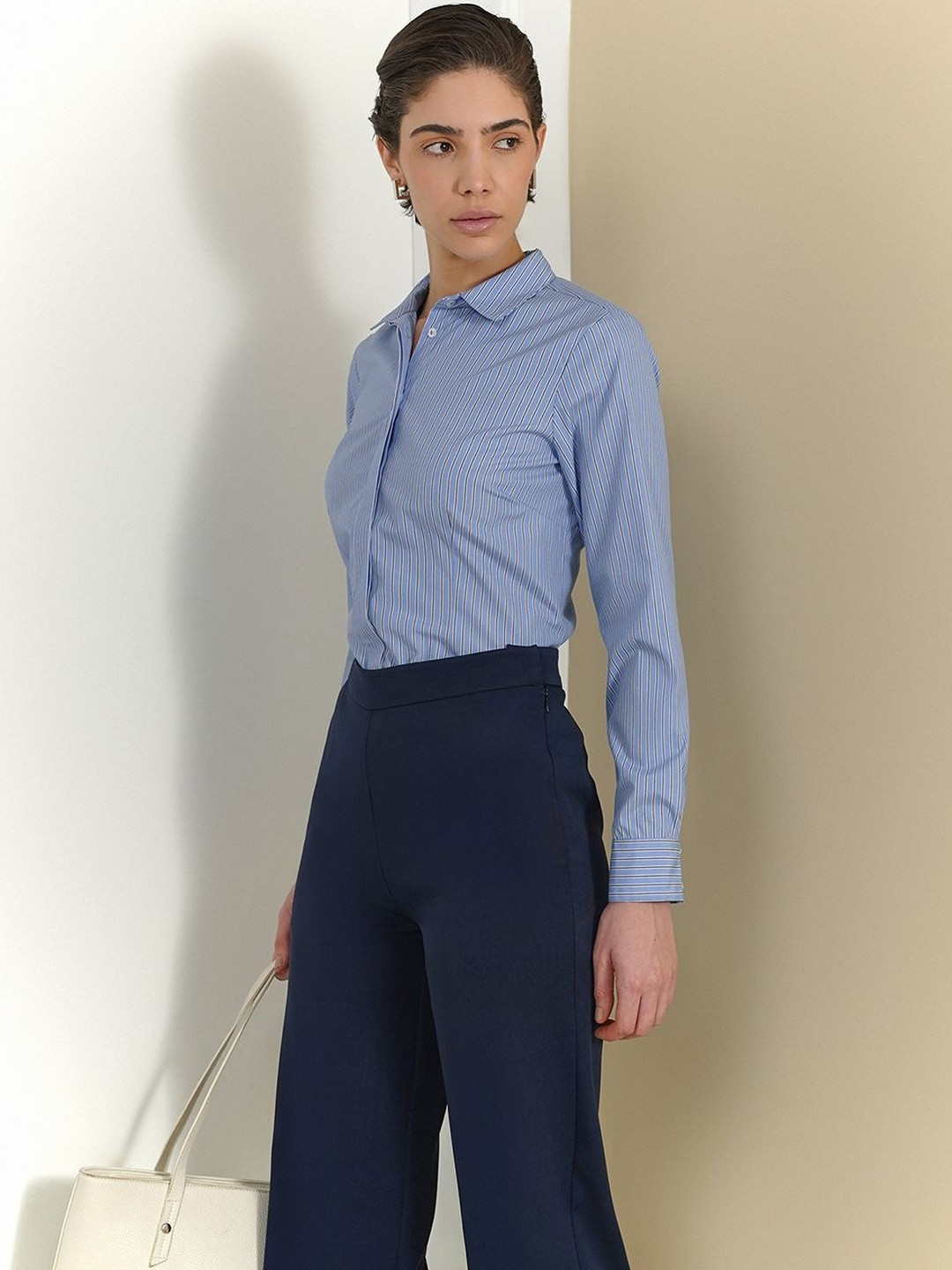 FABLE STREET Classic Slim Fit Striped Formal Shirt