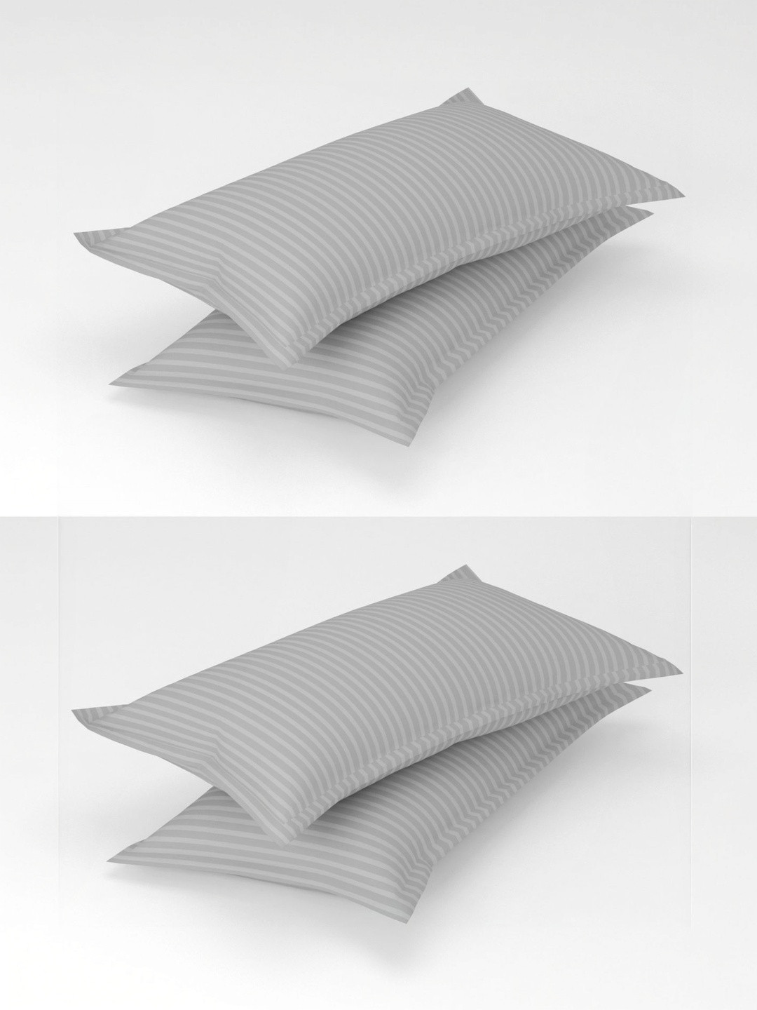 Homefab India Silver-Toned & Silver-Toned 4 Pieces Striped Cotton Linen Rectangle Pillow Covers