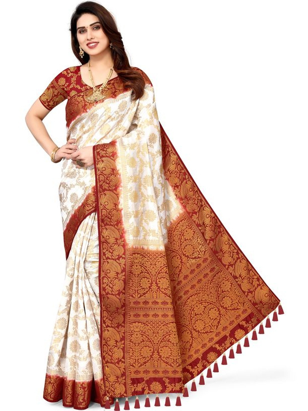 COSBILA FASHION Ethnic Motifs Zari Silk Cotton Heavy Work Saree