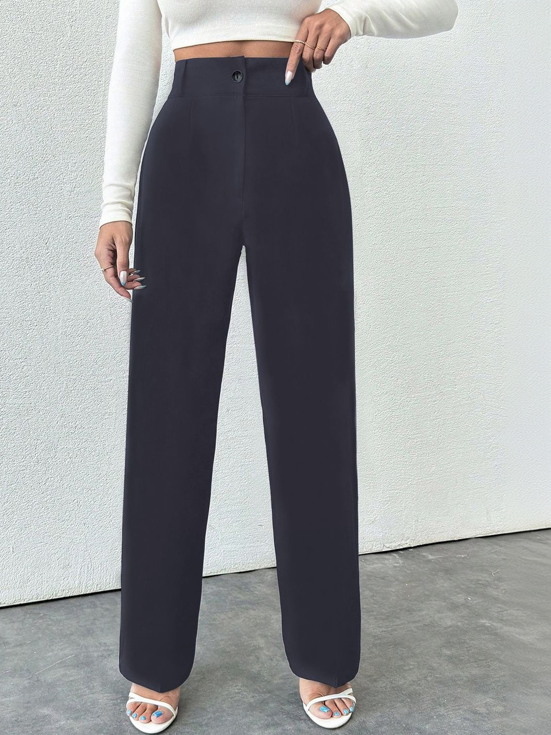CREZYVEZY Women High-Rise Wrinkle Free Trousers