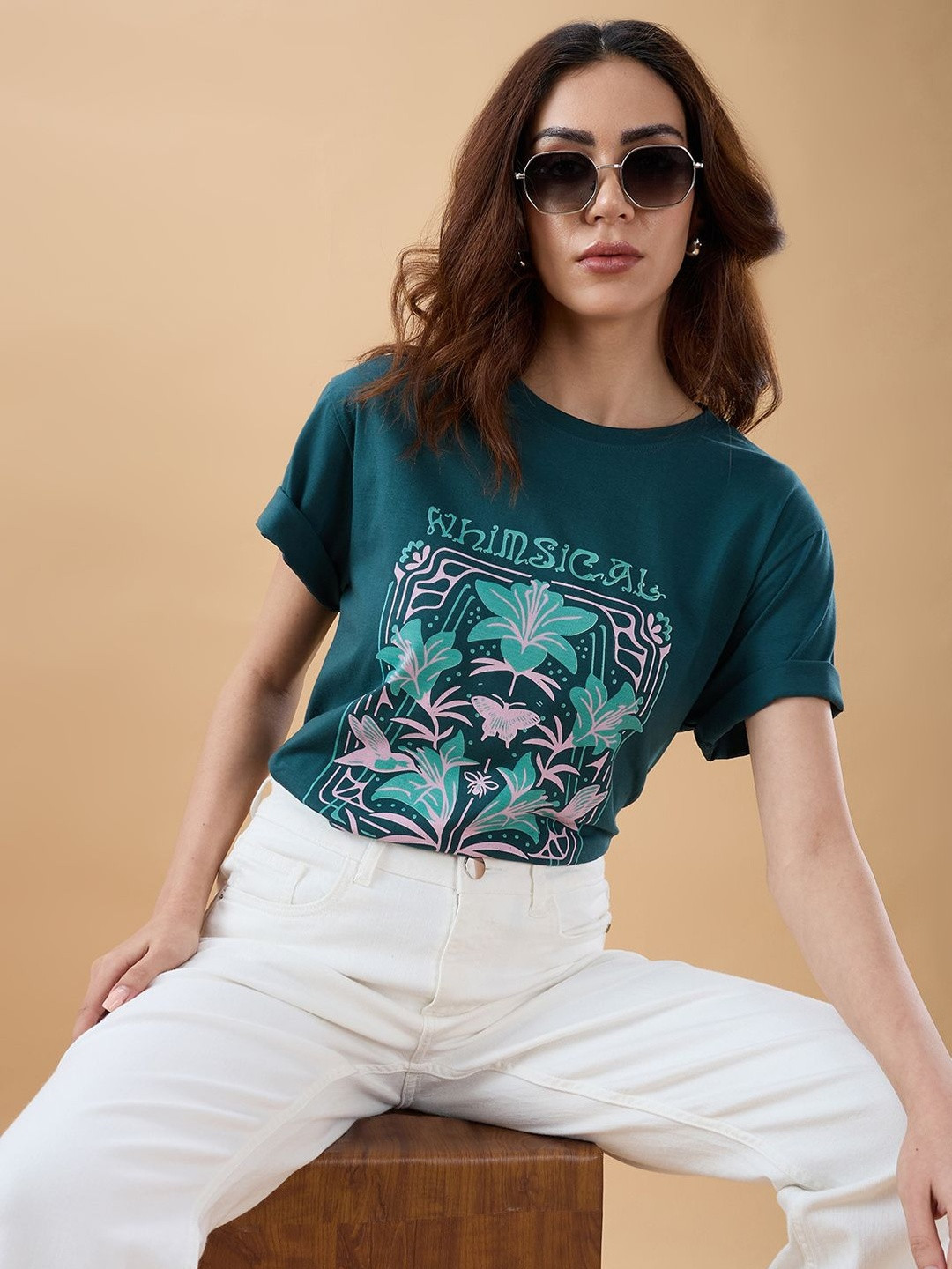 The Roadster Lifestyle Co Printed Cotton Oversized Round Neck T-Shirts