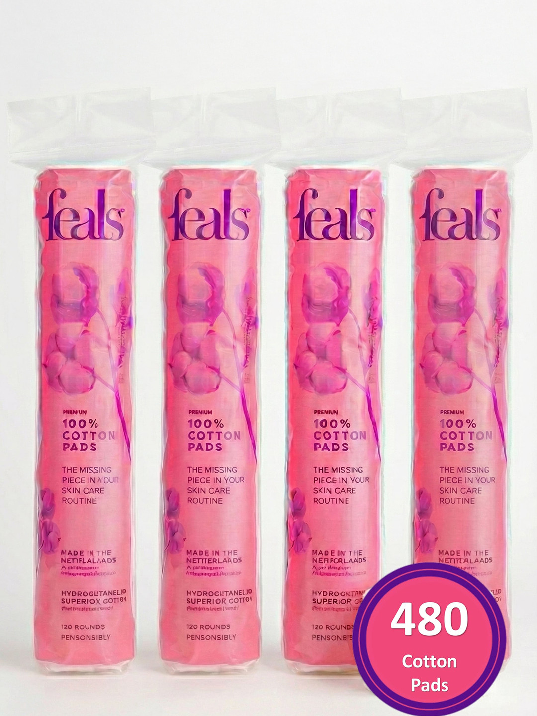 FEALS Set Of 4 Premium 100% Cotton Pads - 120 Pieces Each