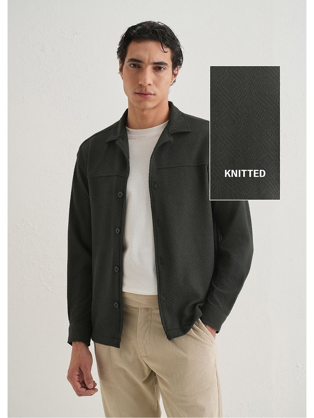 Banana Club Textured Knit Cuban Collar Shacket