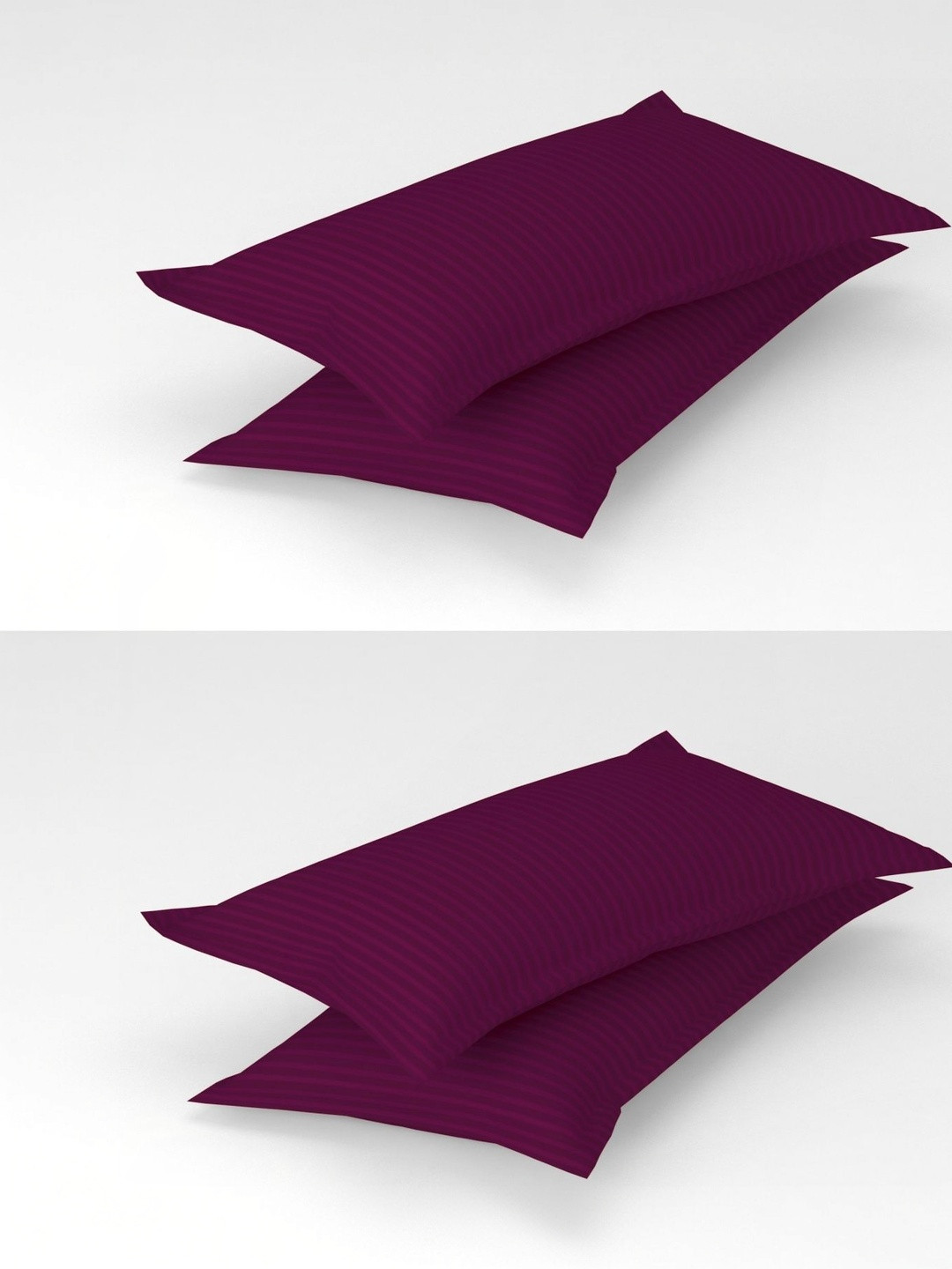 Homefab India Champagne & Maroon 4 Pieces Striped Cotton Linen Rectangle Pillow Covers