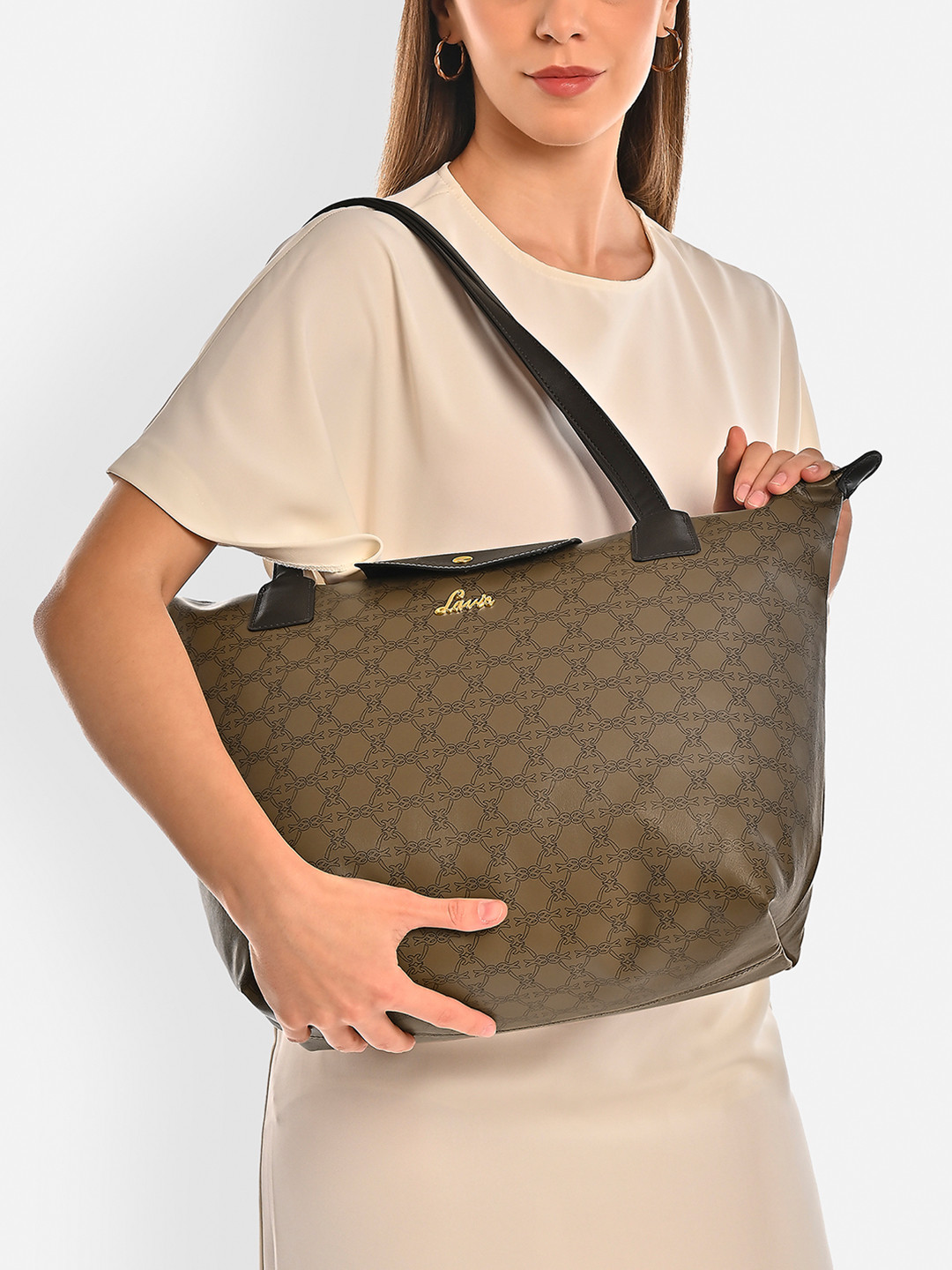 Lavie Vincy Geometric Printed Synthetic Leather Oversized Structured Shoulder Bag