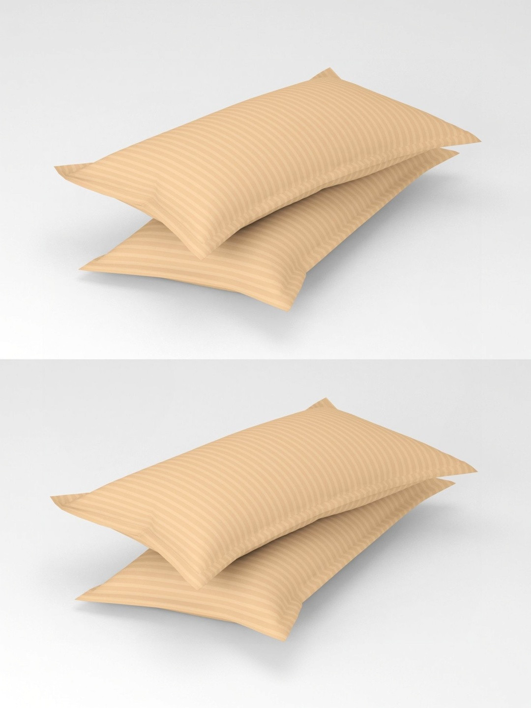 Homefab India Peach-Coloured & Peach-Coloured 4 Pieces Striped Cotton Linen Rectangle Pillow Covers
