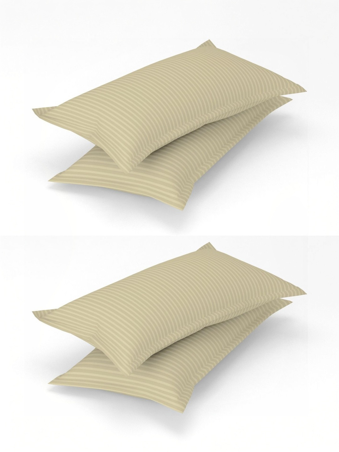 Homefab India Off White & Cream-Coloured 4 Pieces Striped Cotton Linen Rectangle Pillow Covers
