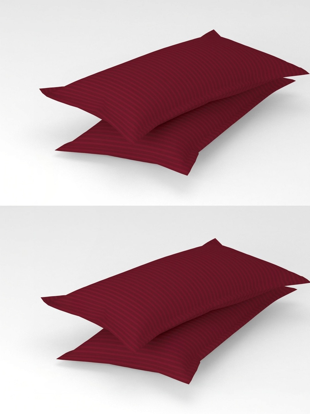 Homefab India Maroon 4 Pieces Striped Cotton Linen Rectangle Pillow Covers