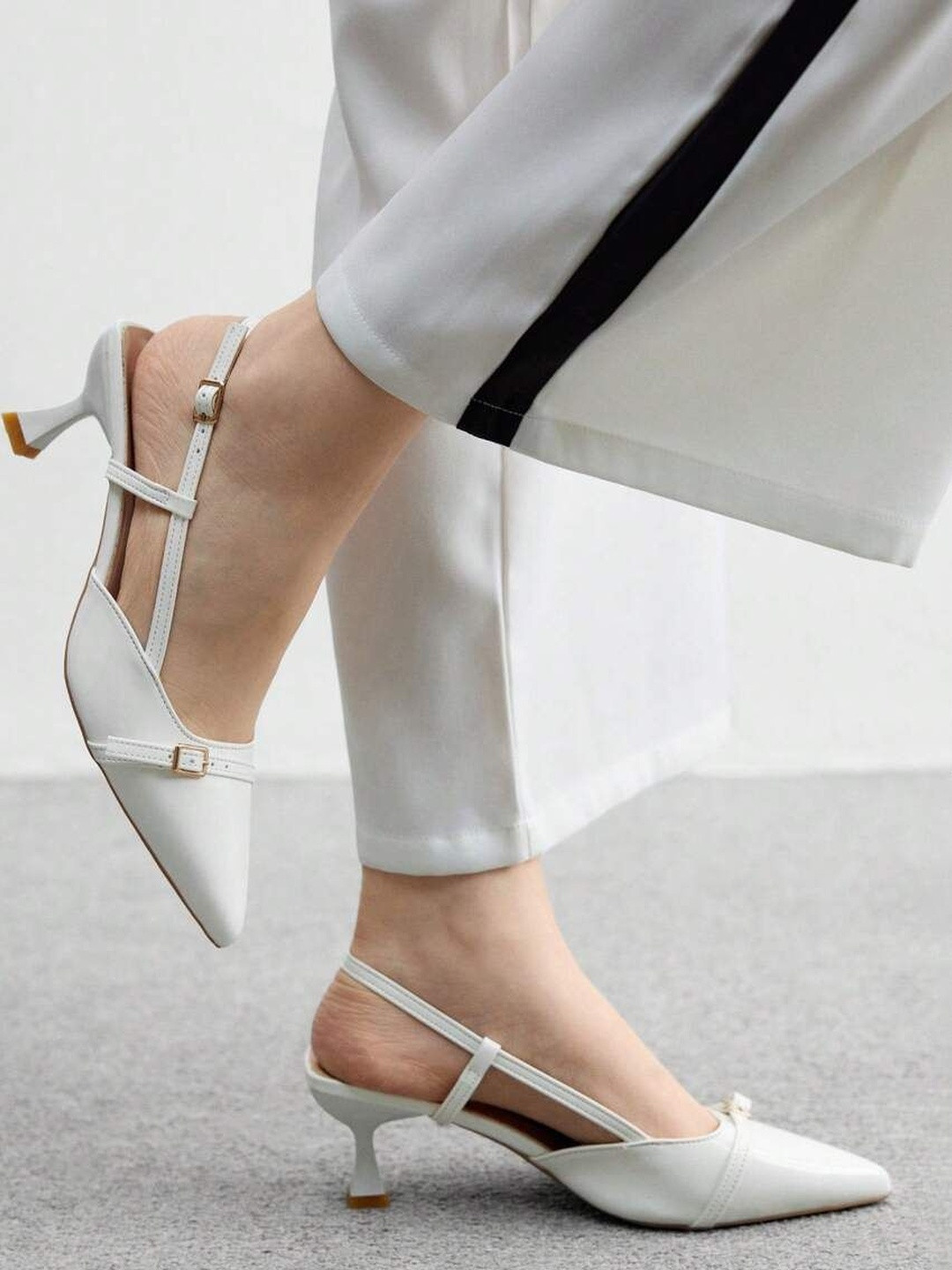PURPLEHUNT PU Kitten Pumps with Buckles