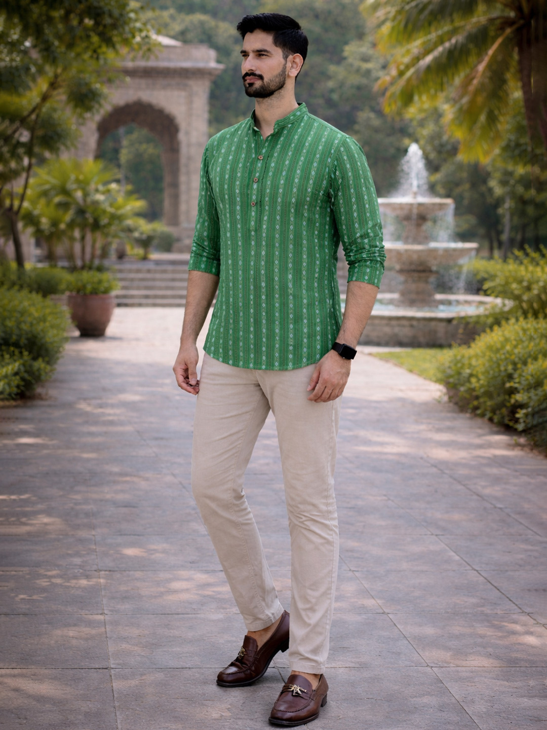 LADSLOOM Men Geometric Printed Thread Work Kurta