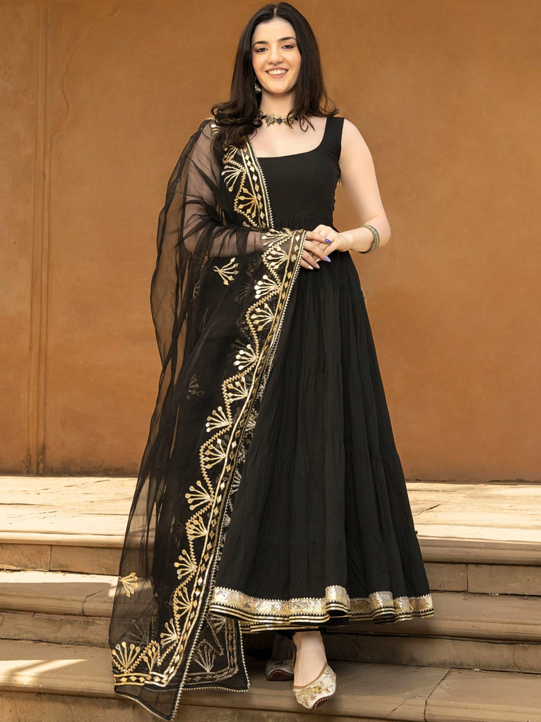 Vastranikhar Women Ethnic Motifs Empire Gotta Patti Kurta with Churidar & With Dupatta