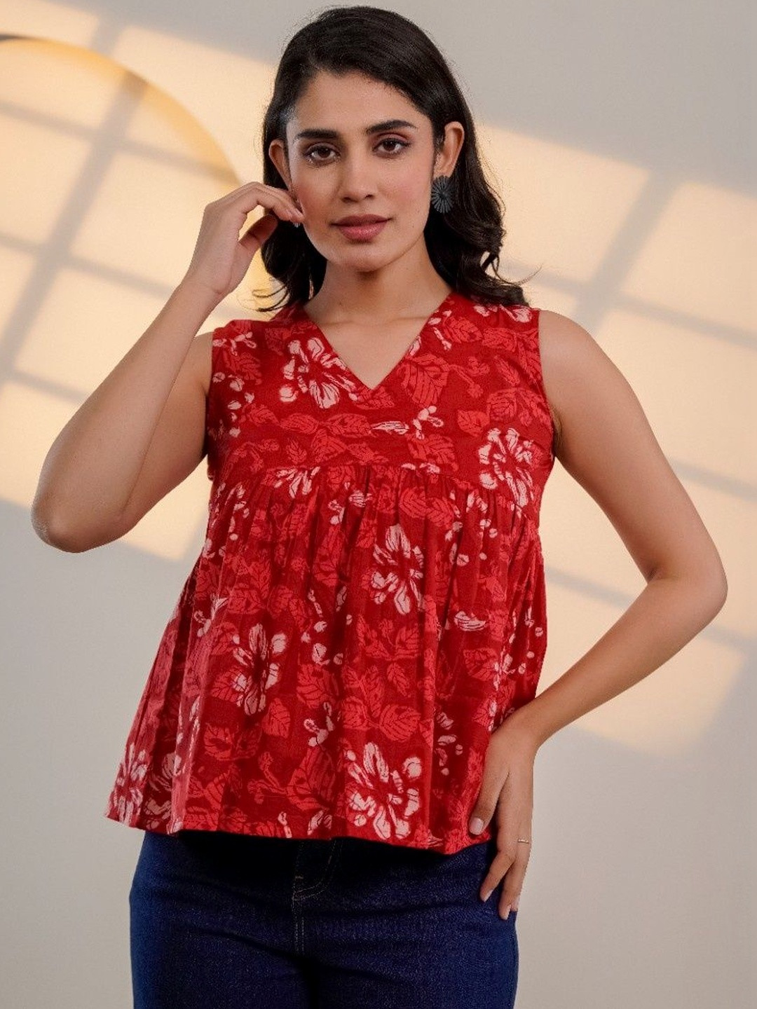 Anouk Rustic Floral Printed V-Neck Pure Cotton Blend Empire Kurti