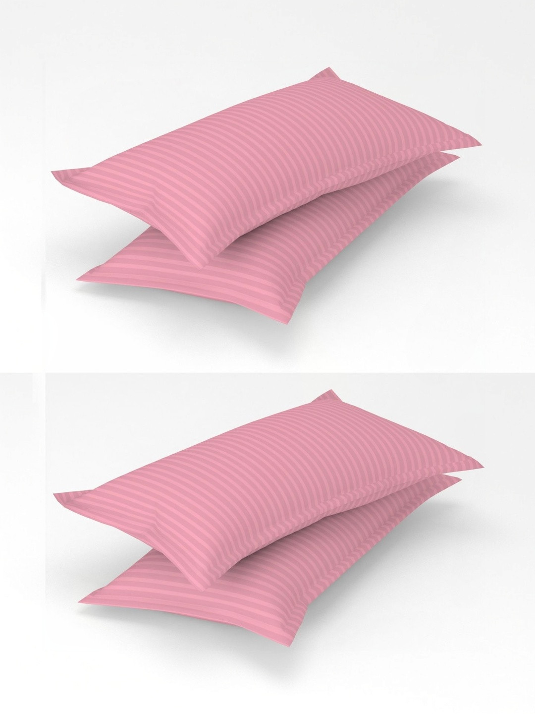 Homefab India Rose Gold & Rose 4 Pieces Striped Cotton Linen Rectangle Pillow Covers