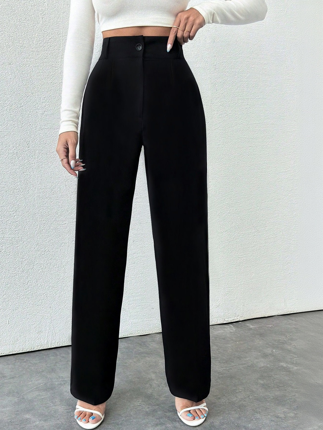 CREZYVEZY Women High-Rise Wrinkle Free Trousers