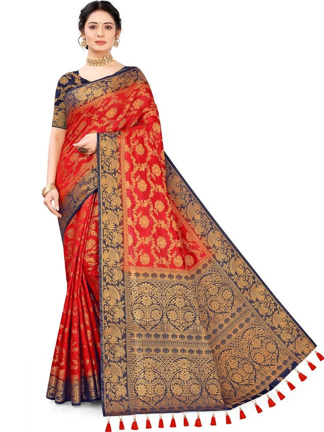 COSBILA FASHION Woven Design Zari Silk Cotton Heavy Work Saree