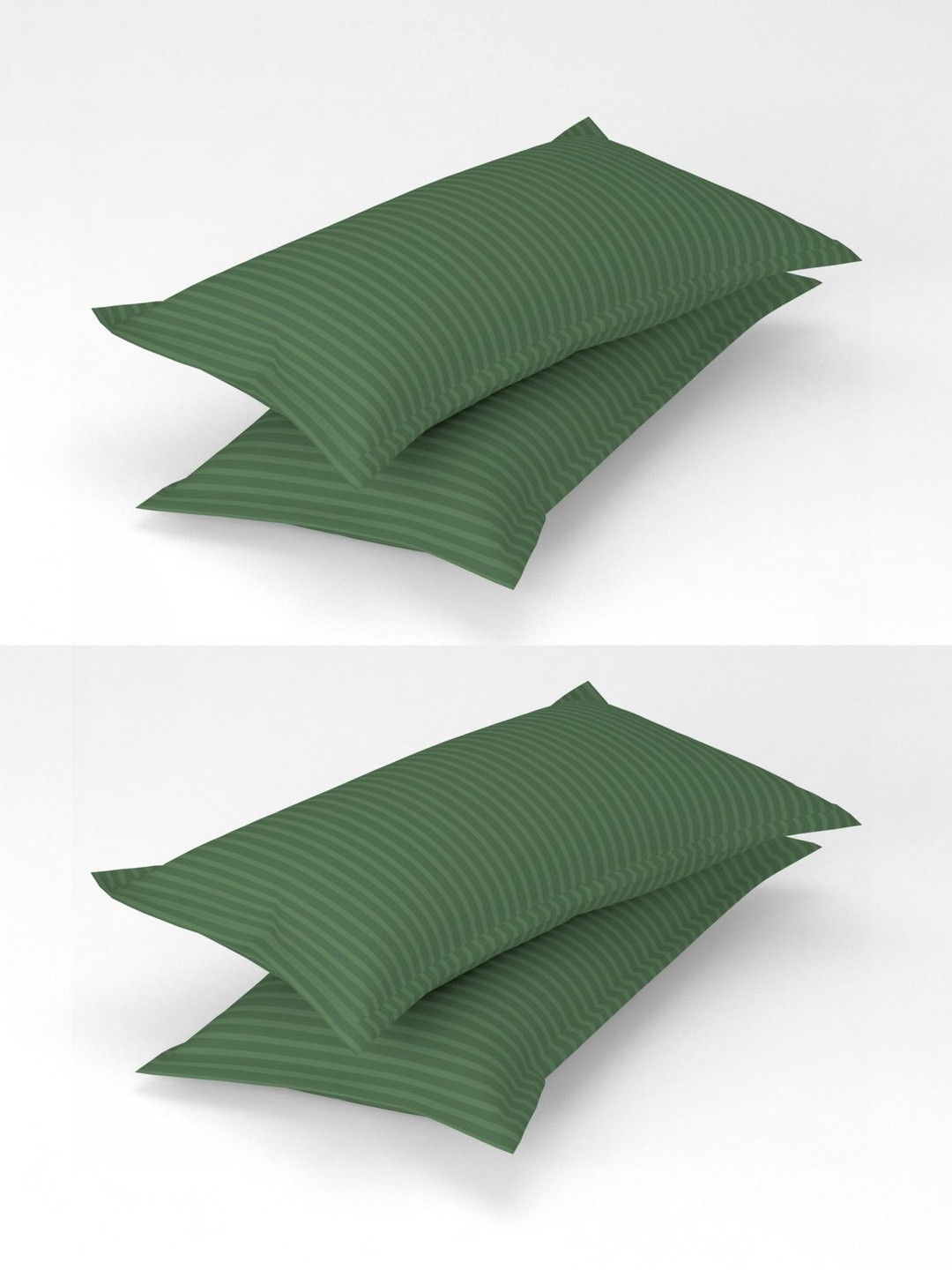 Homefab India Green 4 Pieces Striped Cotton Linen Rectangle Pillow Covers