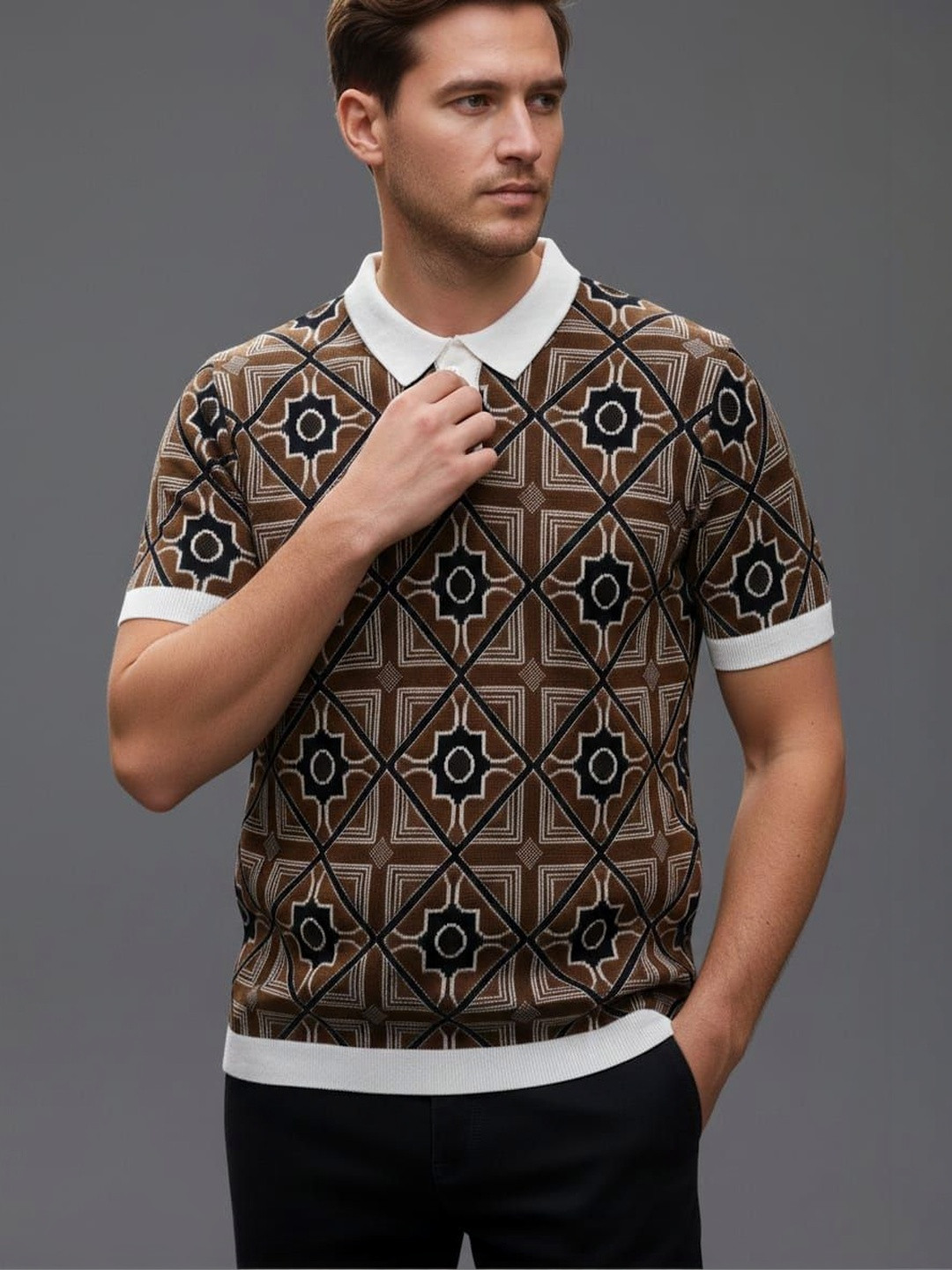 Raimbera Men Printed Polo Collar T-shirt