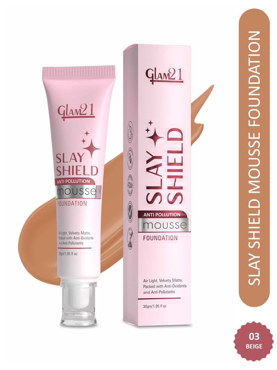 GLAM21 Slay Shield Mousse Foundation With Vitamin C- 30 g- Beige 03