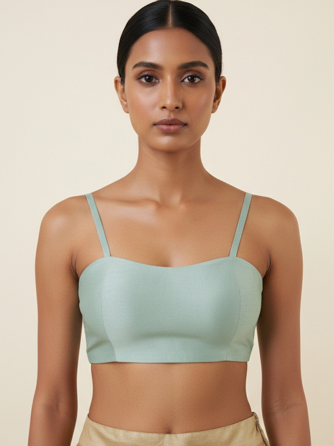 Dressfolk Blue Chanderi Spaghetti Strap Sleeveless Blouse