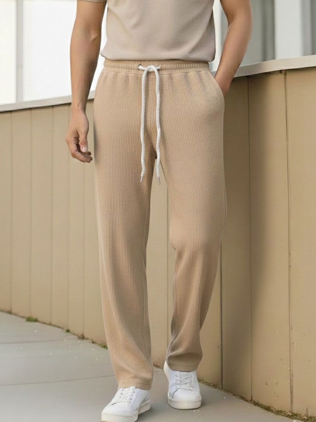 SZN Men Ribbed Relaxed Fit Trouser with Elastic Waist
