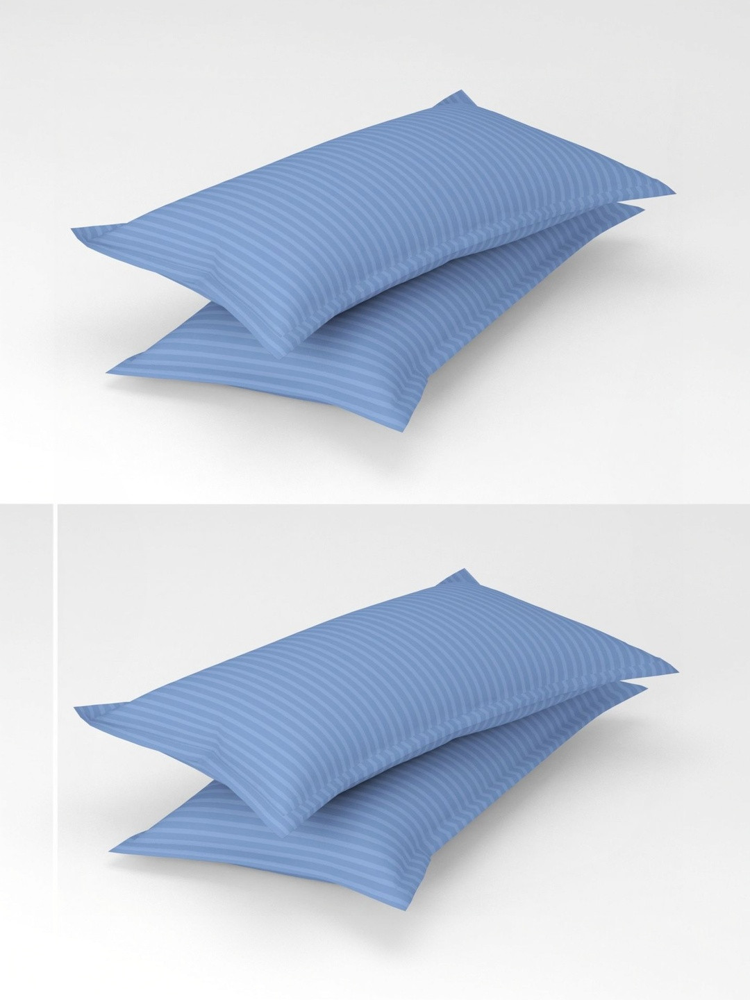 Homefab India Blue & Sky Blue 4 Pieces Striped Cotton Linen Rectangle Pillow Covers