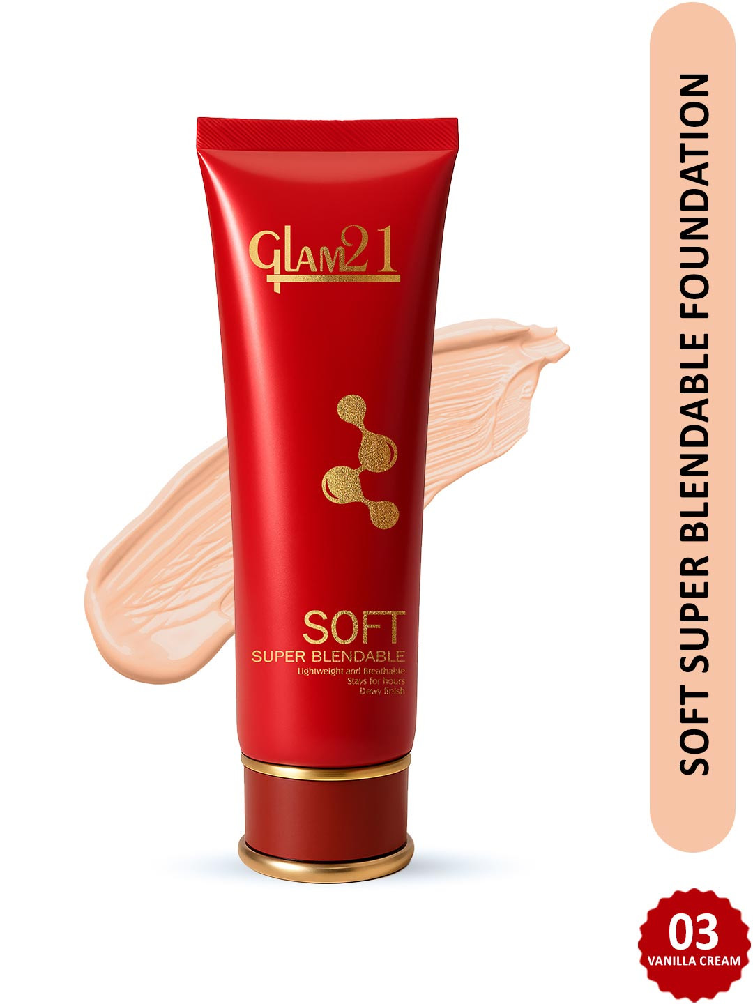 GLAM21 Soft Super Blendable All-Day Lightweight Tube Foundation 70gm-Vanilla Cream 03