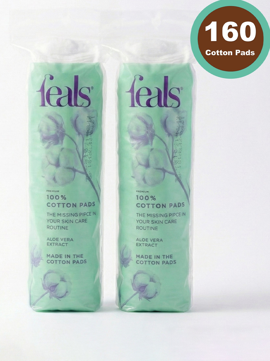 FEALS Set Of 2 Premium 100% Cotton Pads With Aloe Vera - 80 Pieces Each