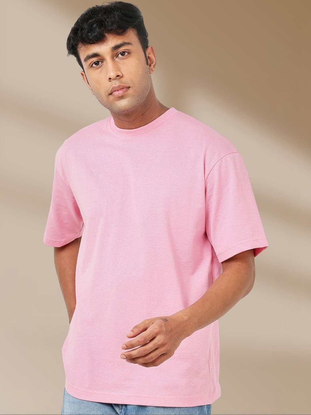 Regular Fit Pink Men T-shirt with Round Neck