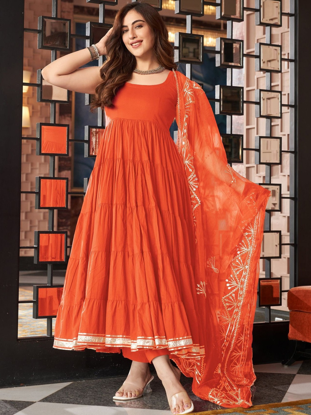 Vastranikhar Women Tiered Kurta with Pyjamas & With Dupatta