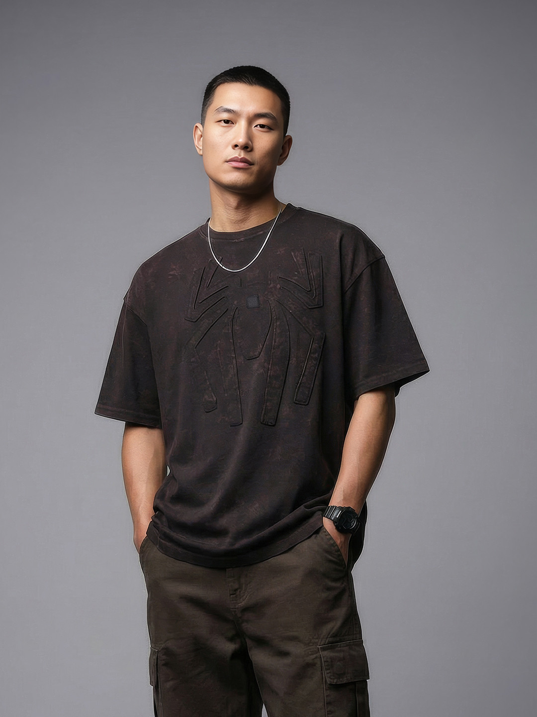 SOKO STREET Applique Washed Effect Drop-Shoulder Sleeves Pure Cotton Oversized T-shirt