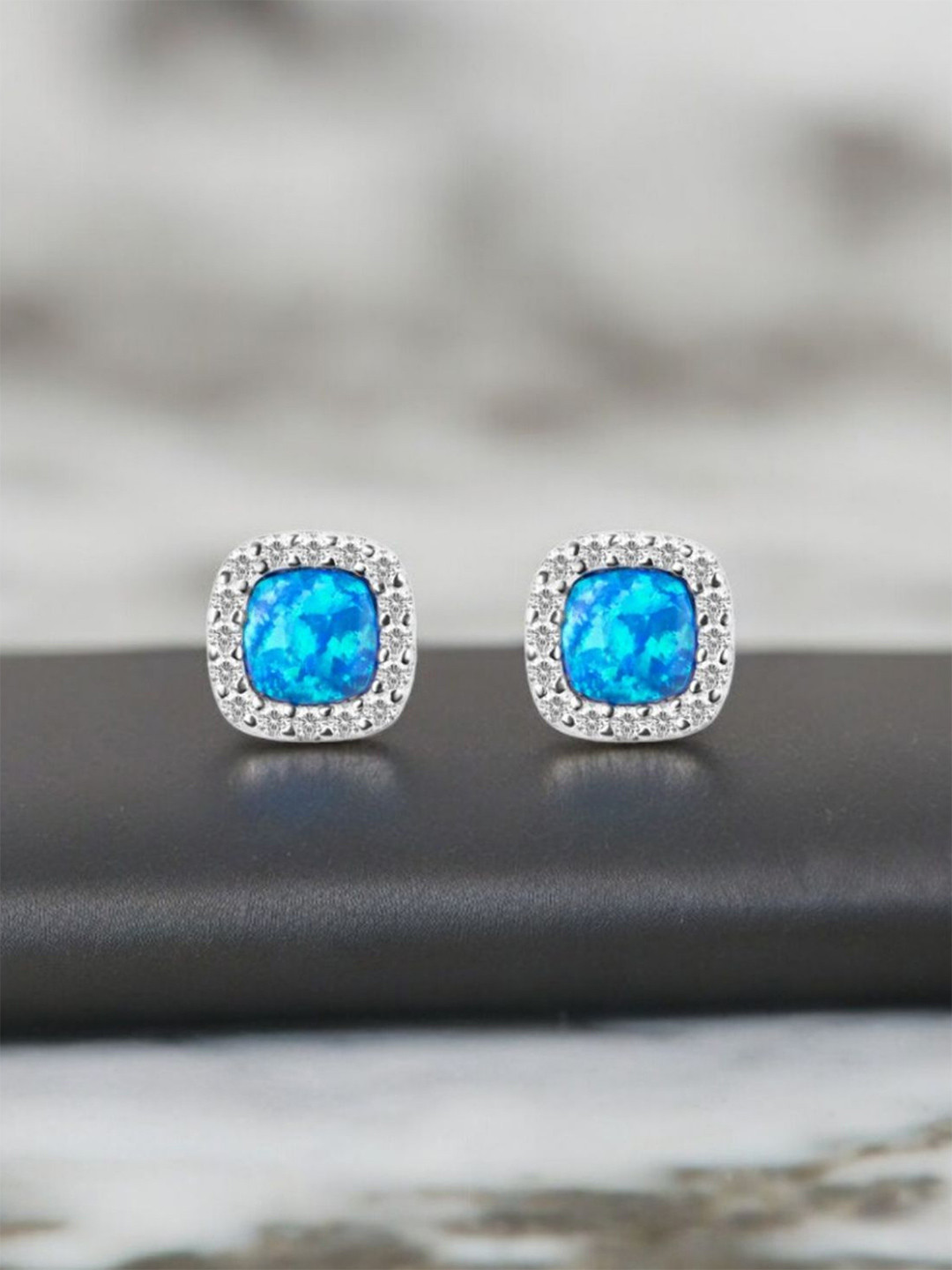 925 Sterling Silver Opal Square Studs