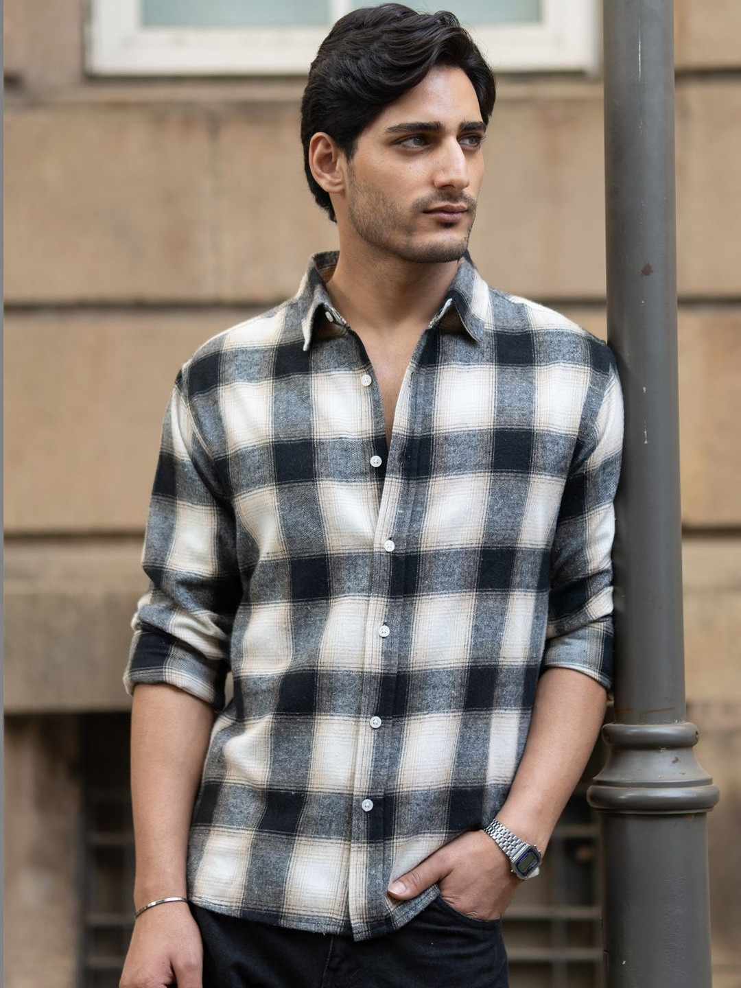 Powerlook Brushed Checks Tartan Cotton Long Sleeves Shirt