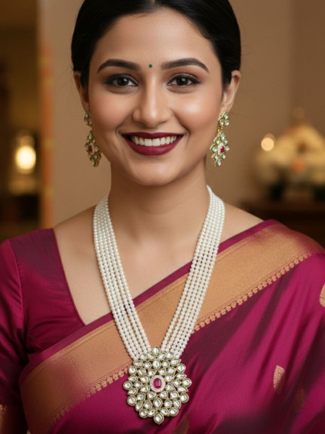 SZN Gold-Plated Stone-Studded Necklace and Earrings