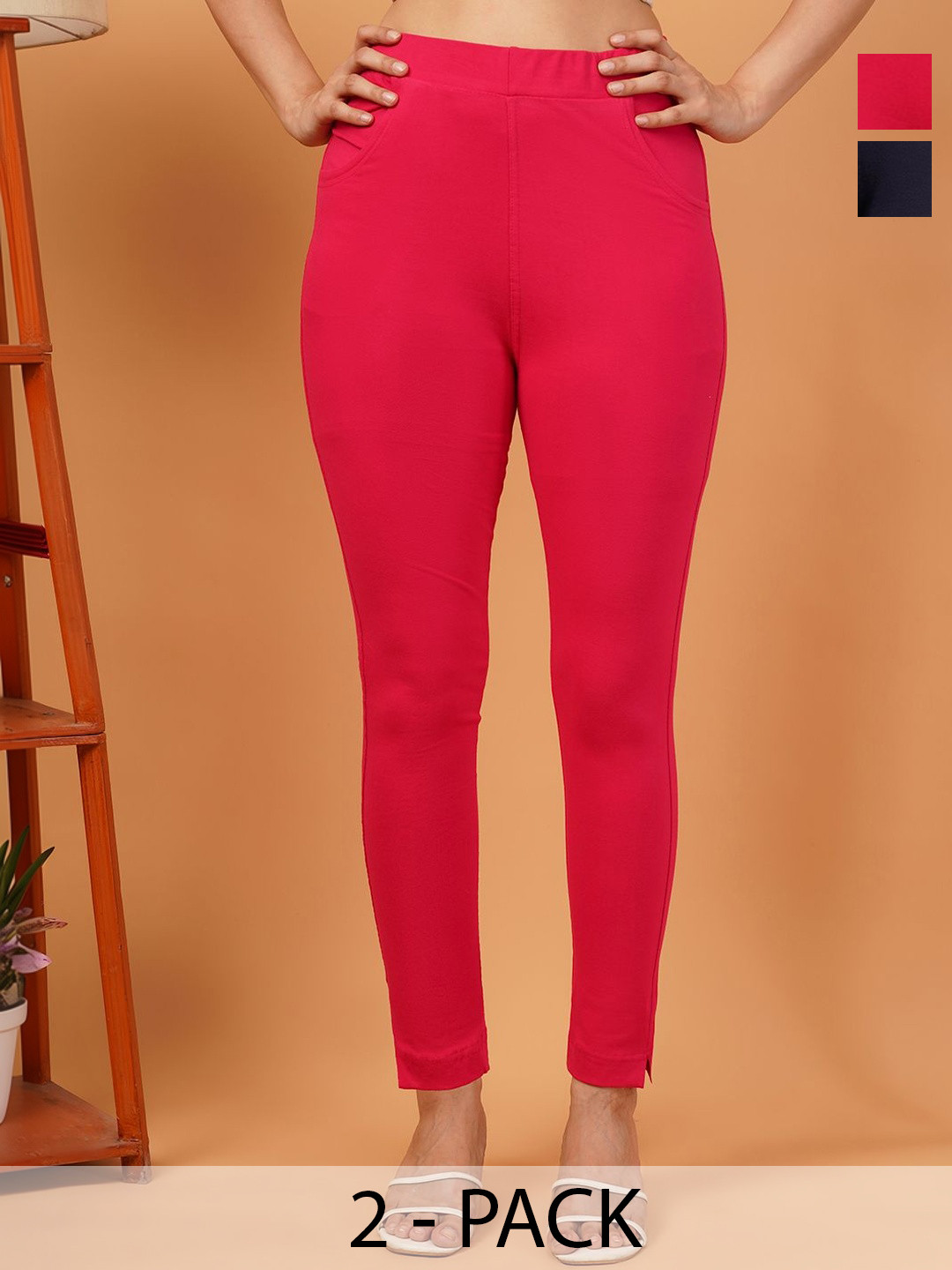 Fortuner Leggings Pack of 2 Women Cotton Solid Ankle Length Leggings