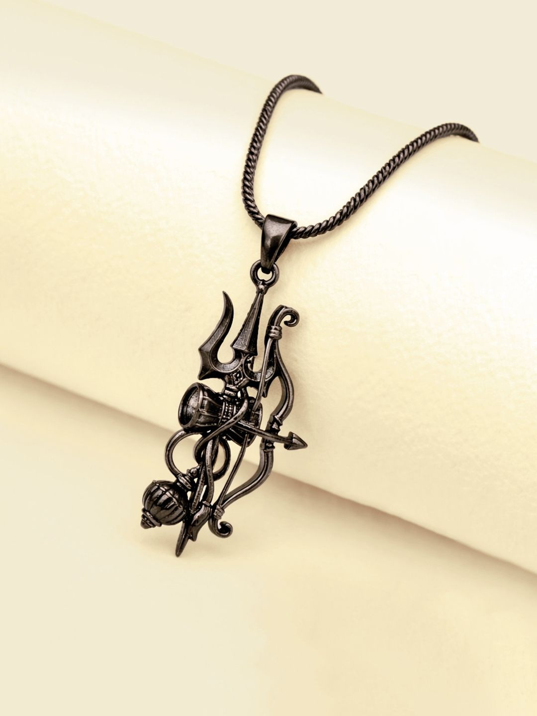Spiritual Trishul Flame Black Rhodium Pendant Necklace For Men