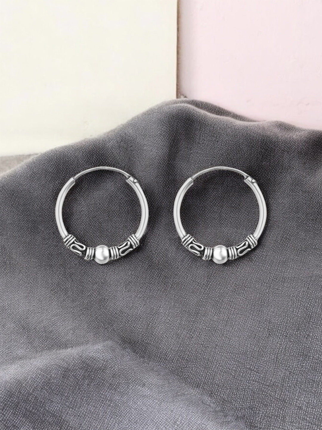 925 Sterling Silver Oxidised Hoop Earrings