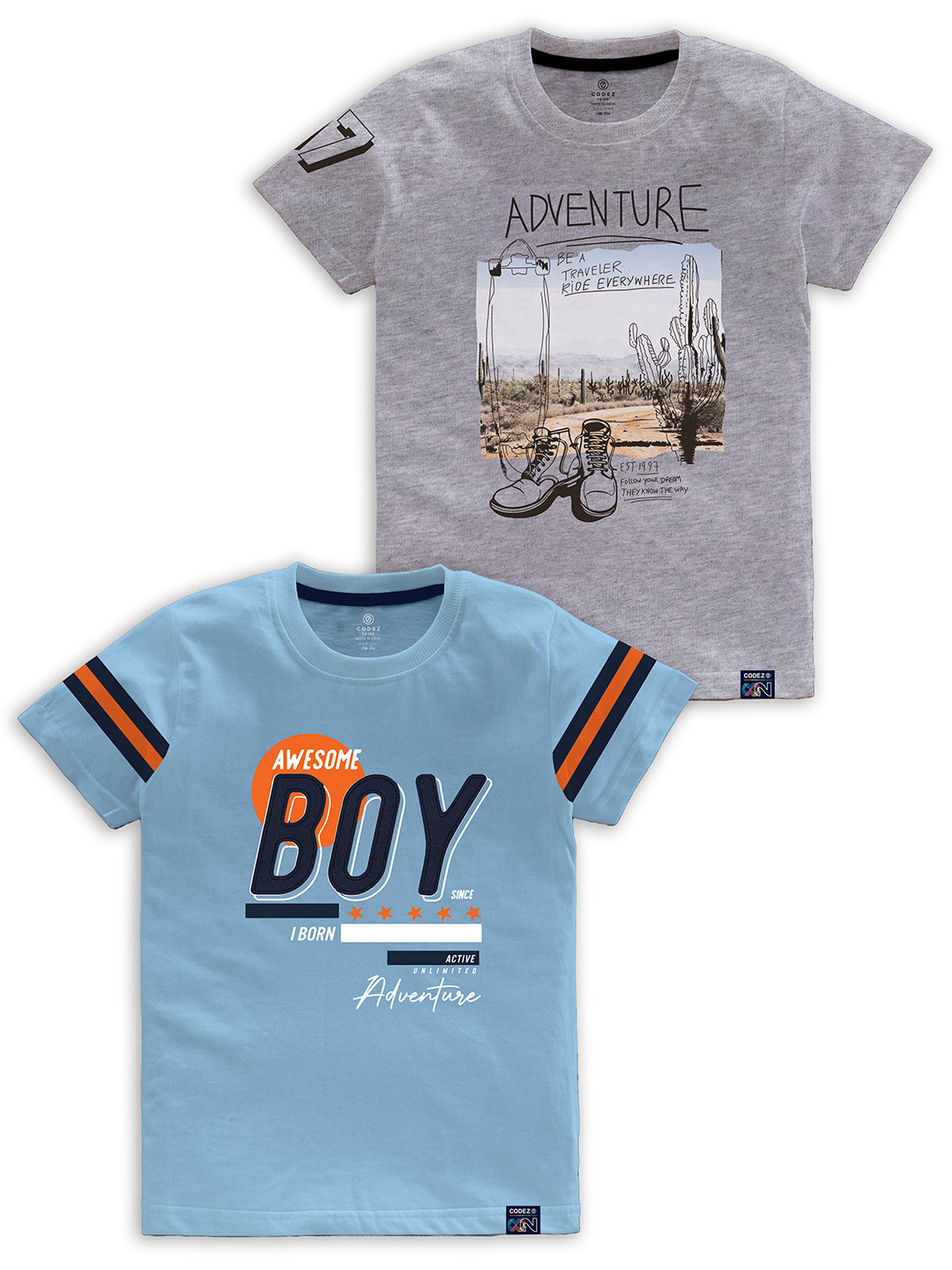 CODEZ Boys Pack of 2 Typography Printed Cotton T-shirts