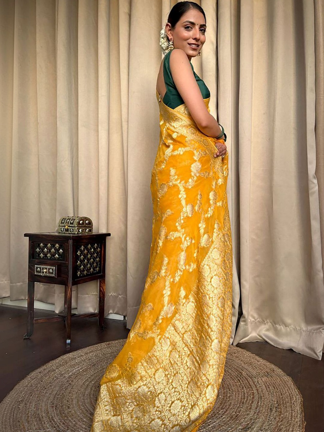 Dhaaga Ghar Woven Design Zari Silk Blend Heavy Work Fashion Saree
