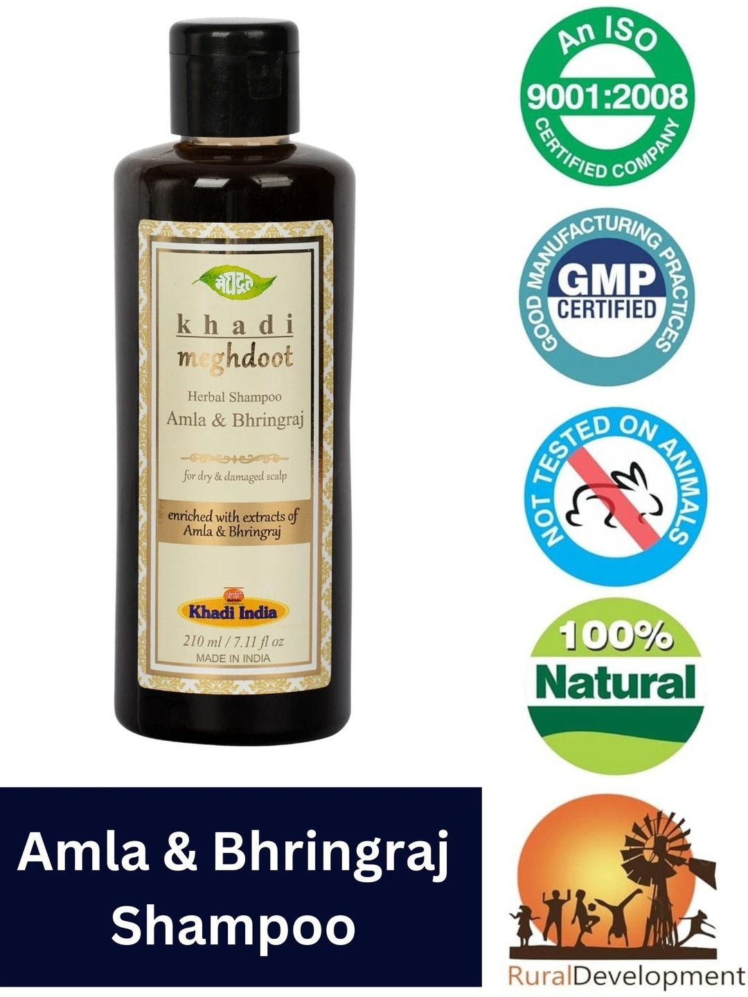 KHADI MEGHDOOT Amla & Bhringraj Shampoo For Hair Growth - 210 ml