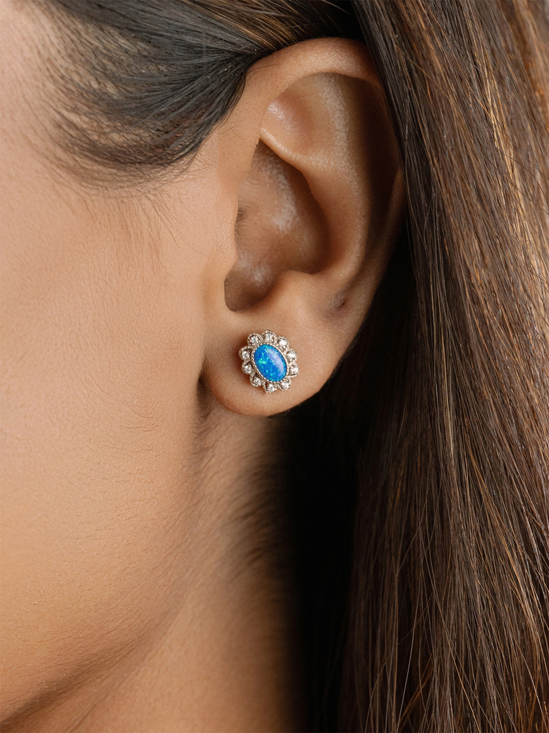 925 Sterling Silver Opal Oval Studs