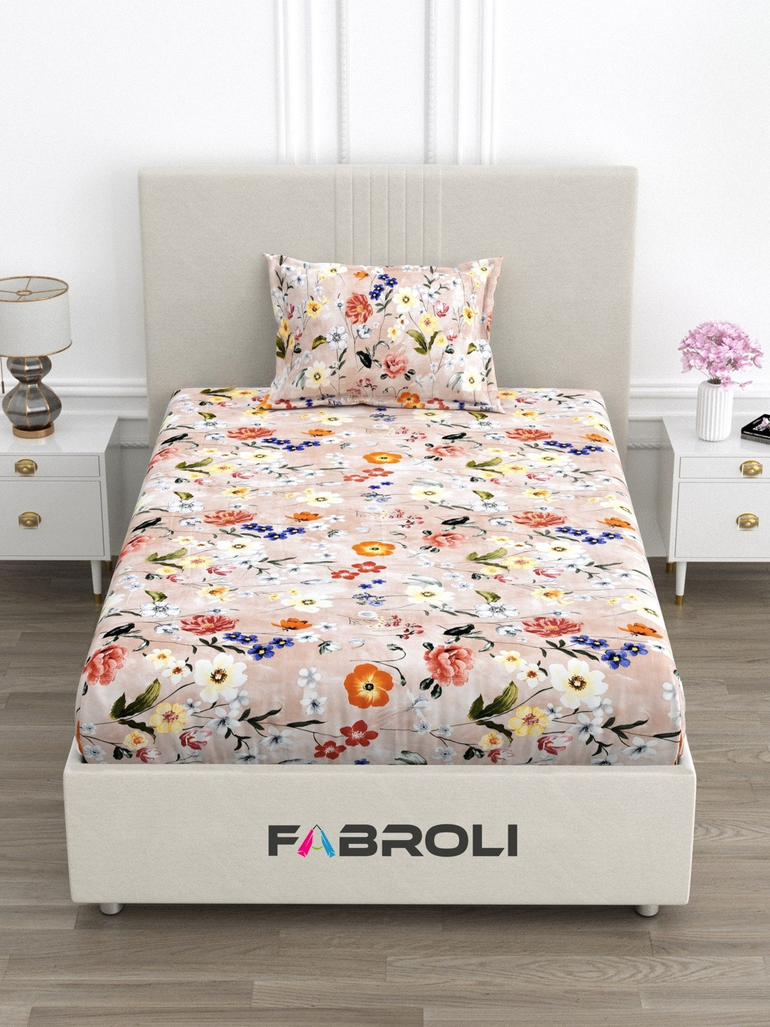 FABROLI Orange 300 TC Single Bedsheet with 1 Pillow Covers
