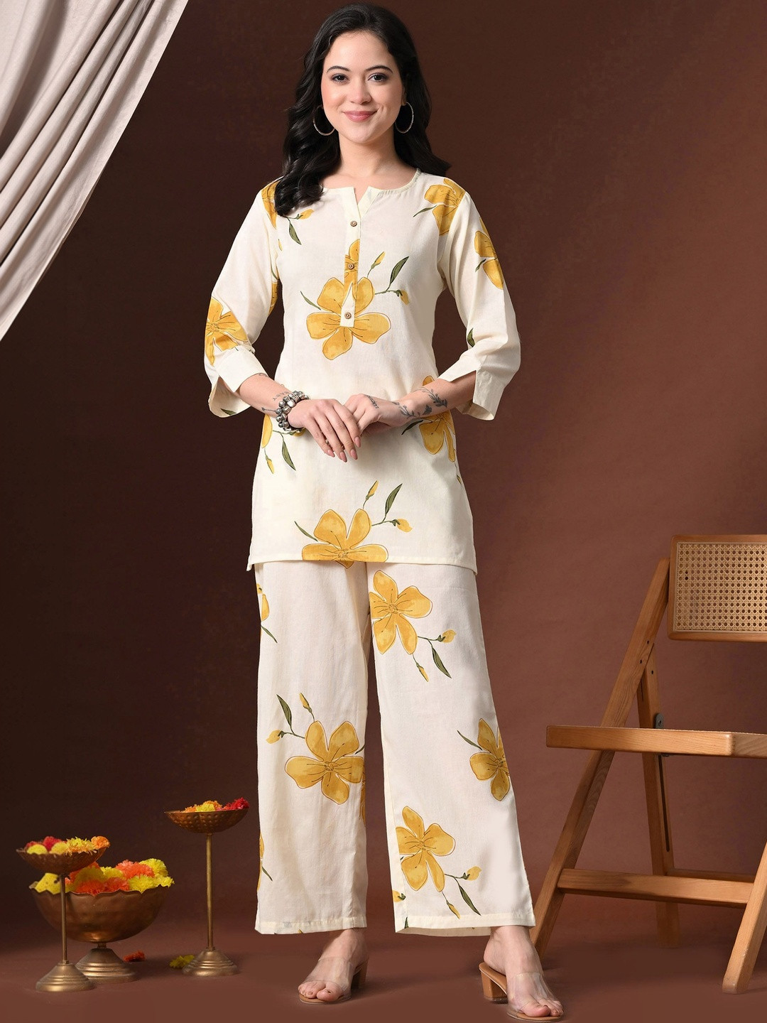 AVYCO Cotton Printed Top with Trousers