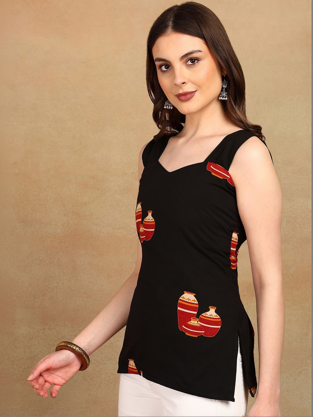 ADYASAA THE LABEL Ethnic Motifs Printed Square Neck Pure Cotton Blend Kurti