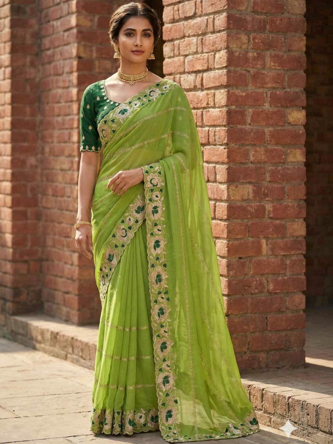 HERE&NOW Embellished Embroidered Pure Georgette Designer Saree