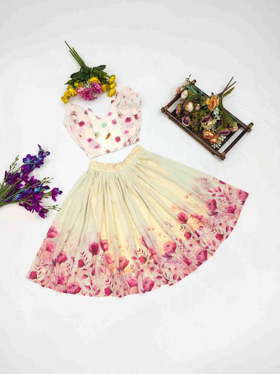 RJ ONLINE Girls Printed Semi-Stitched Lehenga &