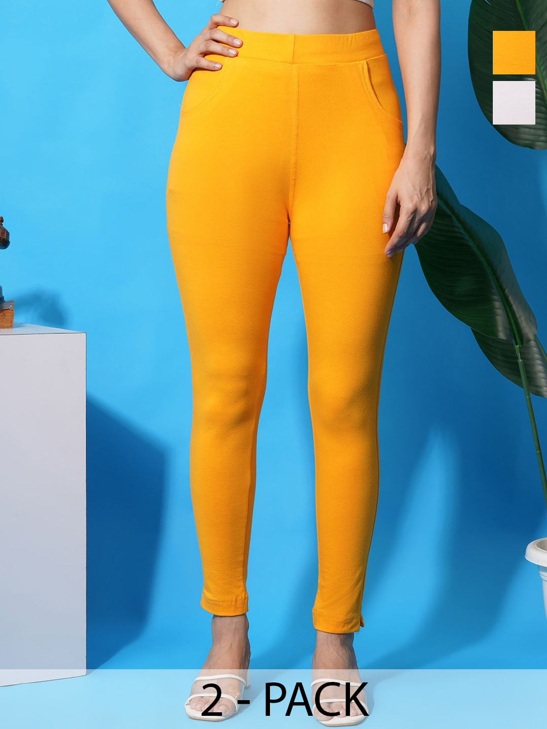 Fortuner Leggings Women Pack of 2 Cotton Solid Ankle Length Leggings