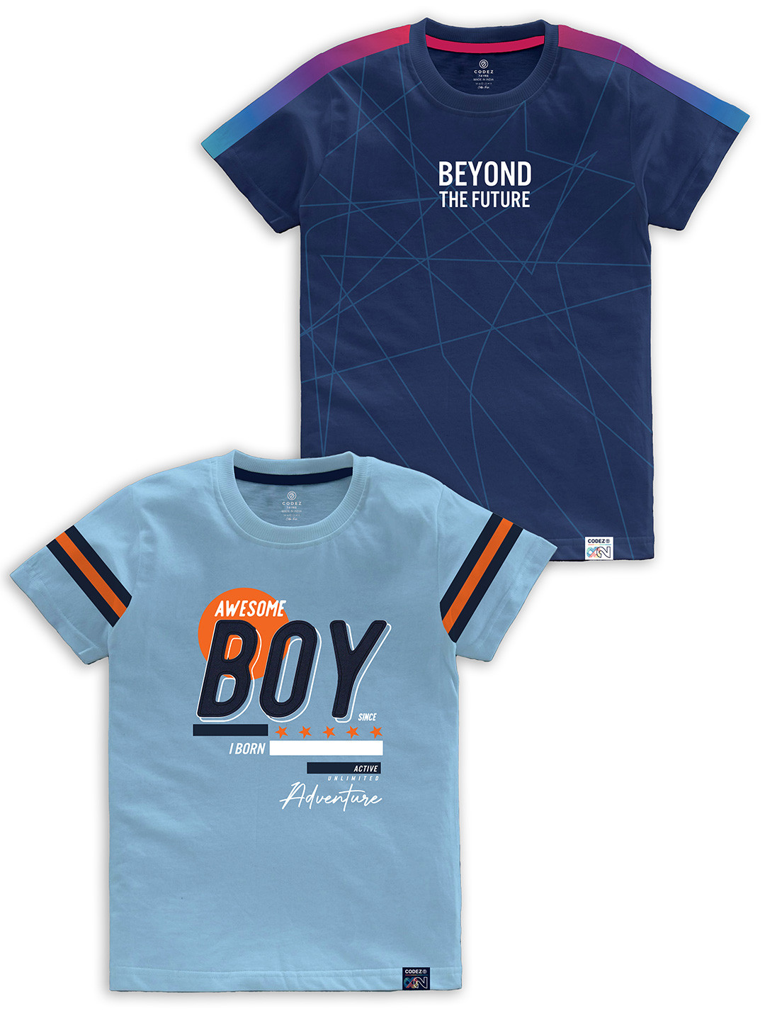 CODEZ Boys Pack of 2 Typography Printed Cotton T-shirts